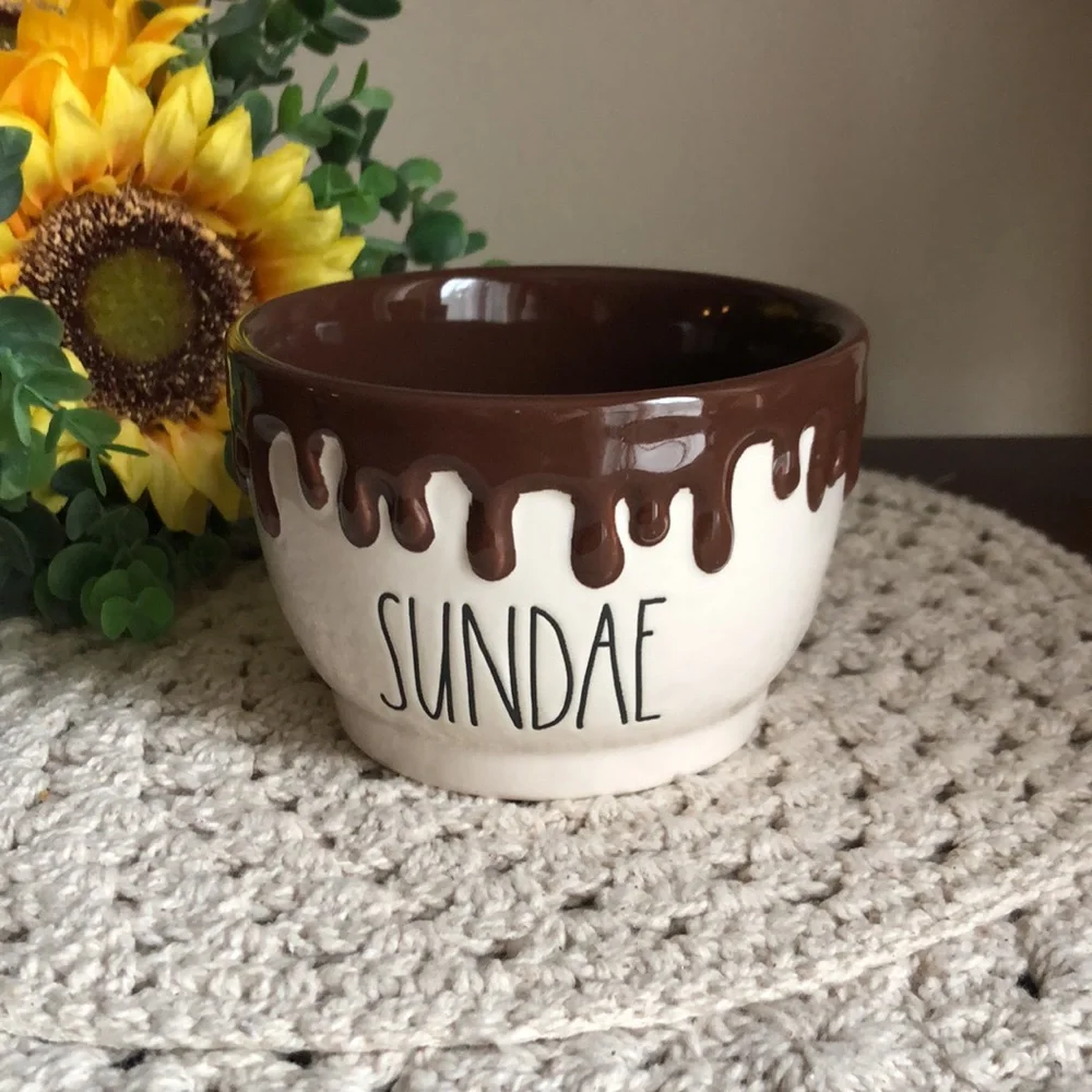 Rae Dunn SUNDAE Dessert Bowl with Brown Drip